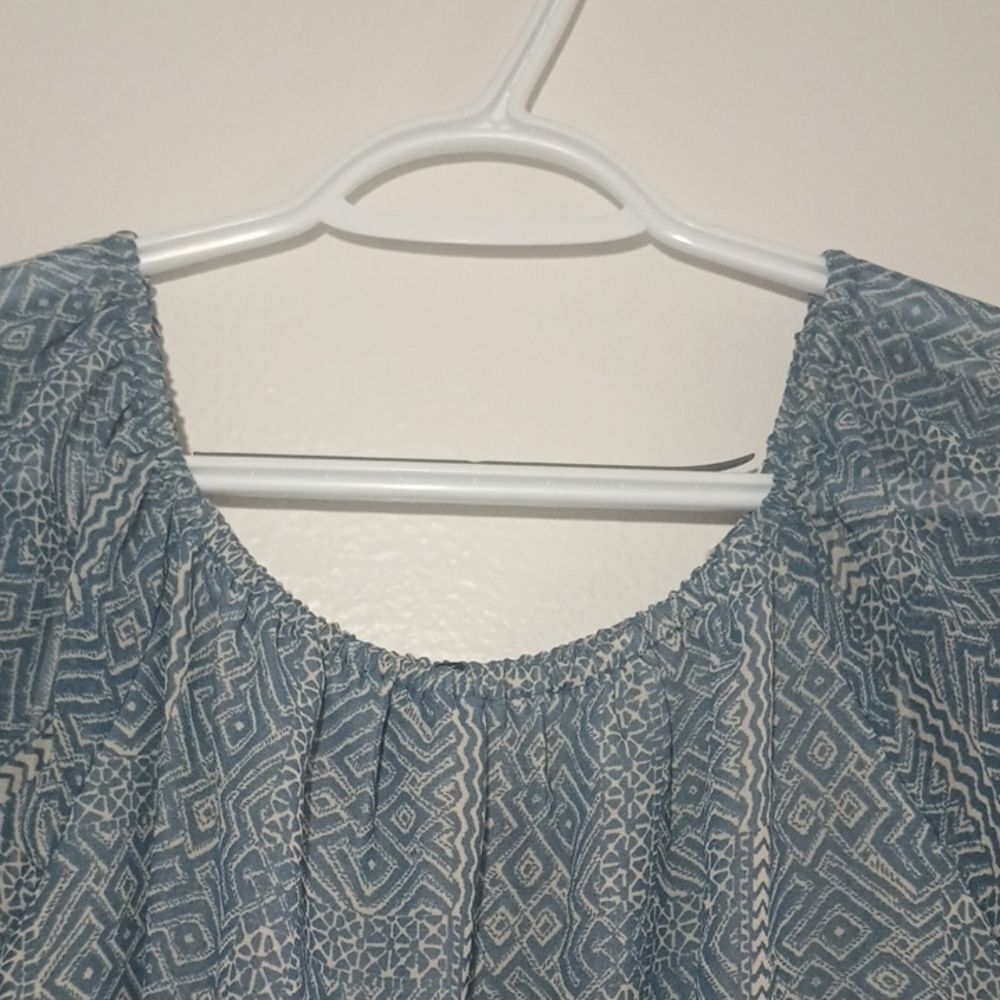 Lucky Brand Blue And White Women's Size M Blouse Cottagecore Top Off Shoulder - Picture 5 of 10